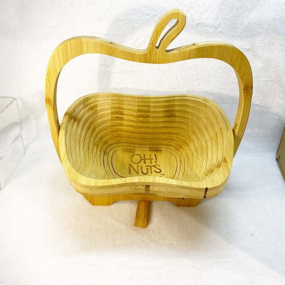 OH! NUTS Apple Shaped Collapsible Wooden Fruit Basket Bowl or Pot Holder - Picture 3 of 8